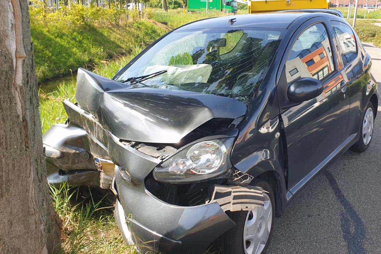 Auto botst tegen boom op de Hornweg